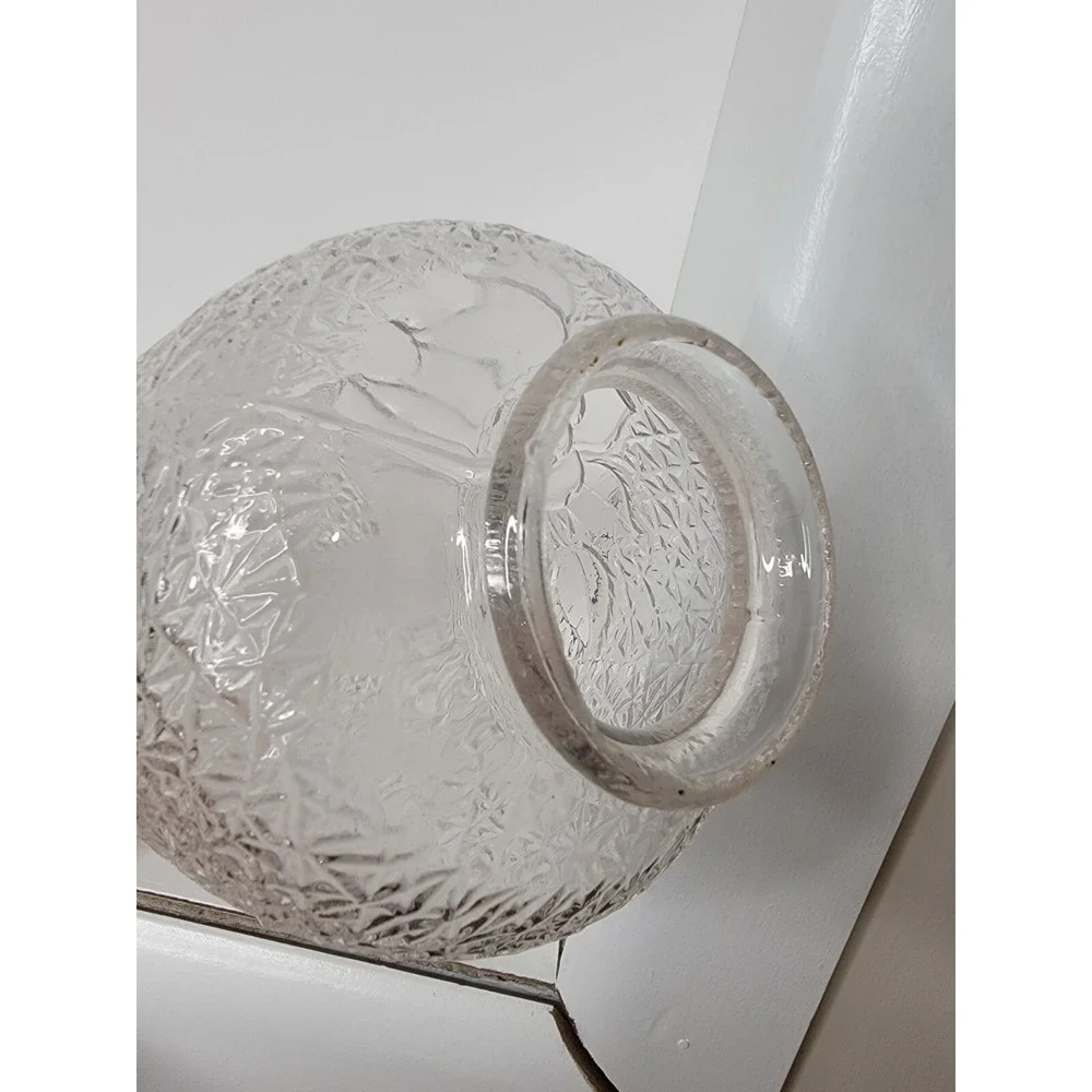 Vintage Clear Glass Rose Vase Embossed Floral Textured UV Manganese Glow Tall